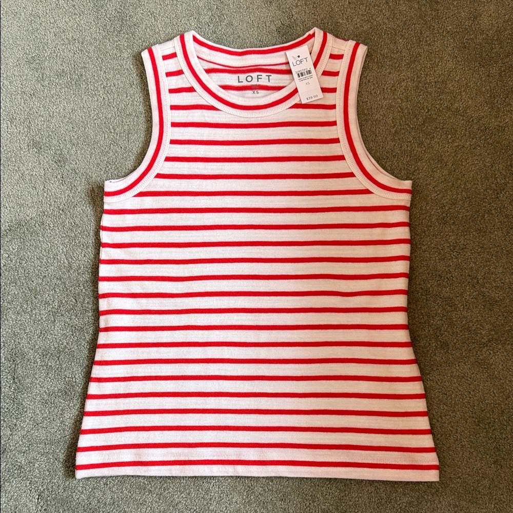 LOFT Vibrant Red and White Striped Sleeveless Top